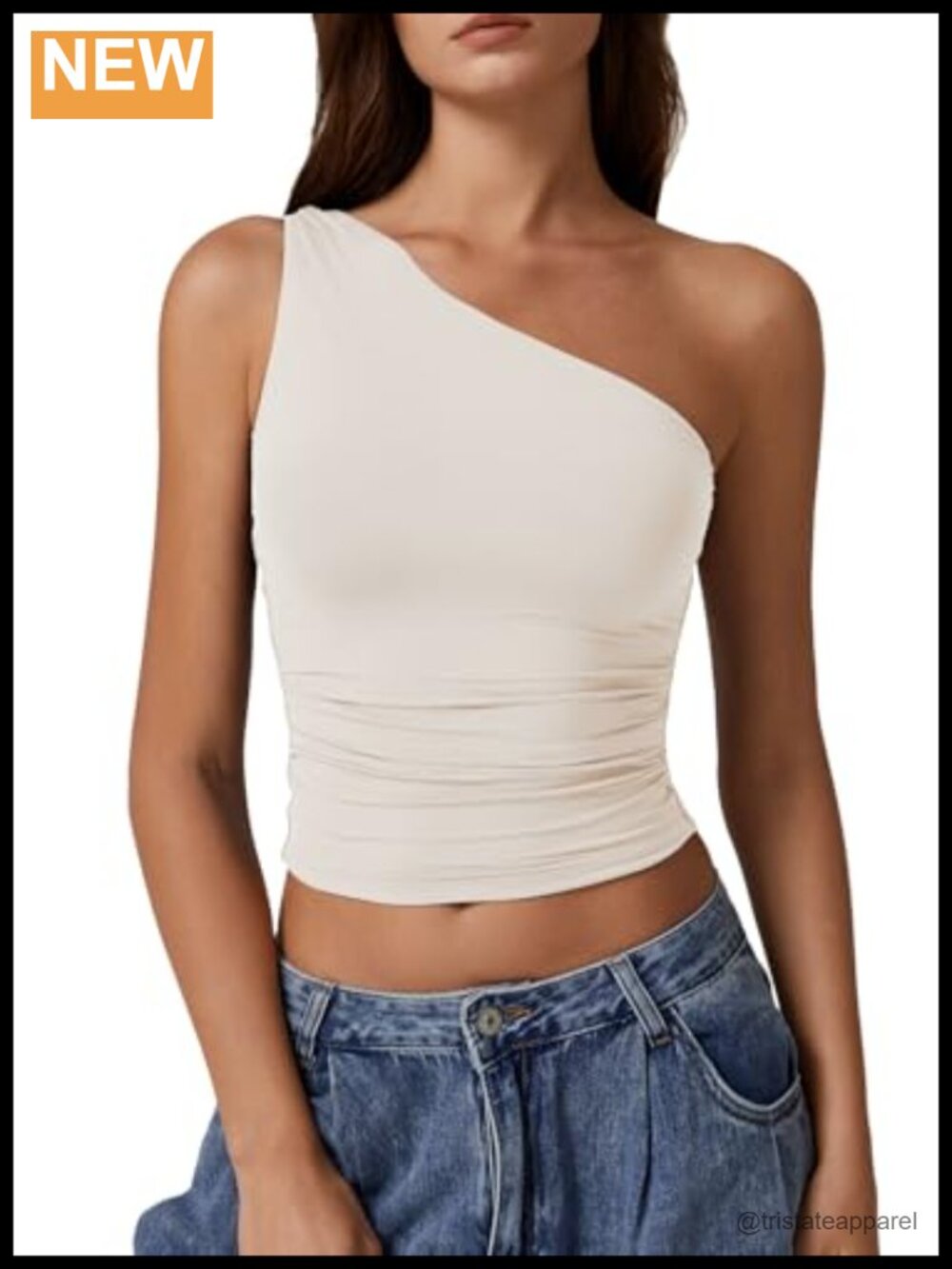 One Shoulder Tank Top Double Lined Slim Fit Cropped Tee Y2K Sleeveless Summer